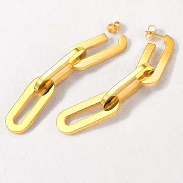 Elegant 18K Gold Plated Paperclip Chain Earrings for Women