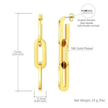 Elegant 18K Gold Plated Paperclip Chain Earrings for Women