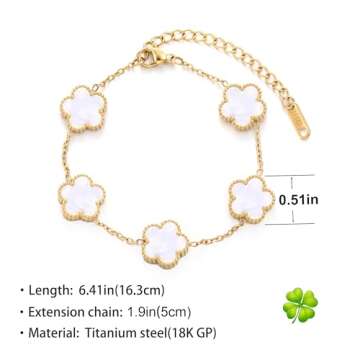 TICVSS Van Cleef Four Leaf Clover Bracelet for Women 18K Gold Plated White Lucky 4 Leaf Link Bracelet Jewelry Gift for Women