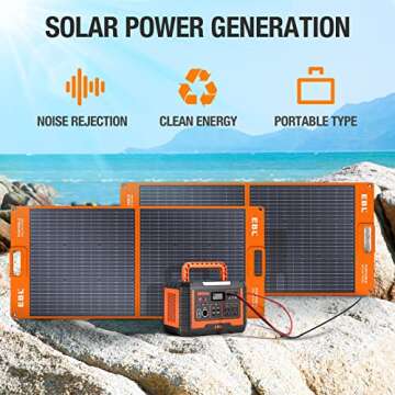 EBL Portable Power Station, Solar Generator 1000W and 2X 100W Portable Solar Panel with 2 x AC Outle...