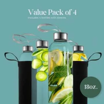 Eco-Friendly Kitchen Lux 18oz Glass Water Bottles - 4 Pack