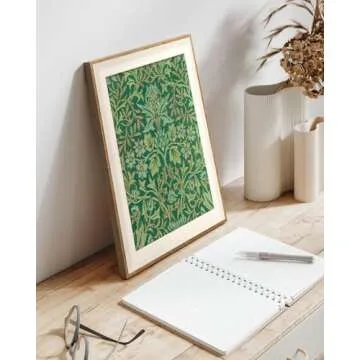 VIYYIEA Framed Wall Art for Living Room, Green Canvas Prints, Vintage Home Decor, Pattern Painting Picture, Bathroom Wall Decor Gifts for Friends or Family -【Mirror Flowers III】-(12L x 10W)