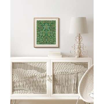 VIYYIEA Framed Wall Art for Living Room, Green Canvas Prints, Vintage Home Decor, Pattern Painting Picture, Bathroom Wall Decor Gifts for Friends or Family -【Mirror Flowers III】-(12L x 10W)