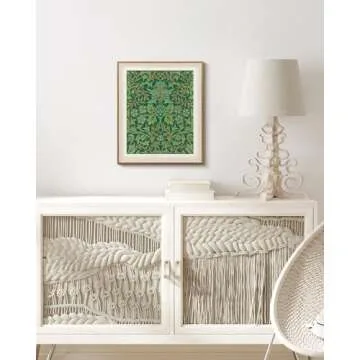 VIYYIEA Framed Wall Art for Living Room, Green Canvas Prints, Vintage Home Decor, Pattern Painting Picture, Bathroom Wall Decor Gifts for Friends or Family -【Mirror Flowers III】-(12L x 10W)