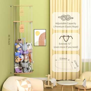 Eniffbaa Stuffed Animal Storage for Plushie Toys - Large Wood Corner Hanging Pet Storage with Sky Pa...