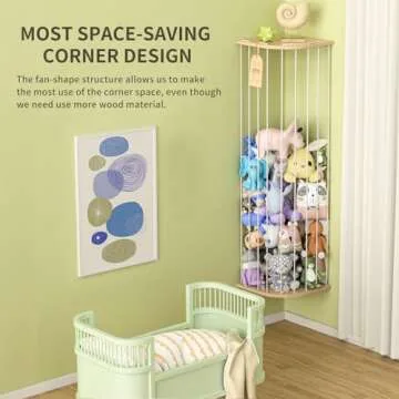 Eniffbaa Stuffed Animal Storage for Plushie Toys - Large Wood Corner Hanging Pet Storage with Sky Pattern, Length Adjustable Toy Organizer Shelf for Nursery Play Room Bedroom Kid Room
