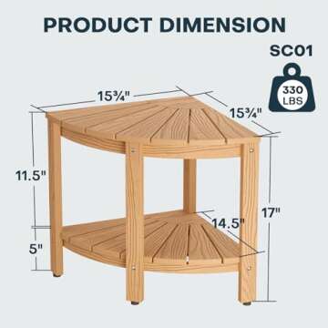 Upstreman Home Adirondack Outdoor Side Table, Weather-Resistant Easy-Care Small End Table, Non-Slip Corner Shower Stool, Indoor-Outdoor Use for Patio, Porch, Living Room(Teak Color)