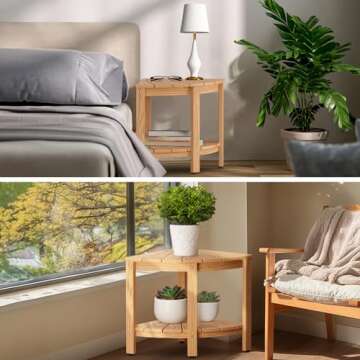 Upstreman Home Adirondack Outdoor Side Table, Weather-Resistant Easy-Care Small End Table, Non-Slip Corner Shower Stool, Indoor-Outdoor Use for Patio, Porch, Living Room(Teak Color)