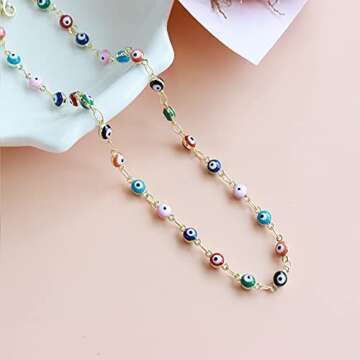 Long tiantian Evil Eye Necklace for Women Evil Eye Choker for Womens Lucky Jewelry (Gold colorful eye necklace)