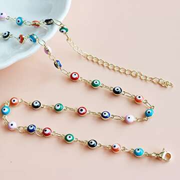Long tiantian Evil Eye Necklace for Women Evil Eye Choker for Womens Lucky Jewelry (Gold colorful eye necklace)
