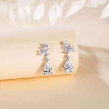 EAMTI Silver Dangle Cubic Zirconia Bridal Earrings