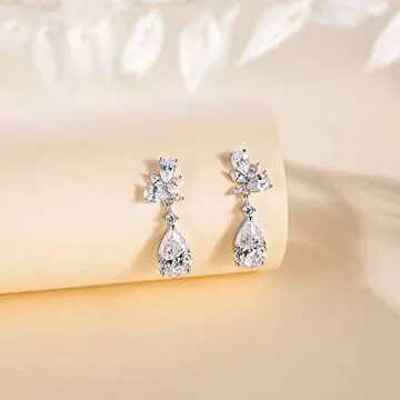 EAMTI Silver Dangle Cubic Zirconia Bridal Earrings