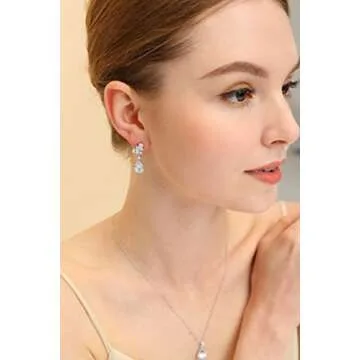 EAMTI Silver Dangle Cubic Zirconia Bridal Earrings