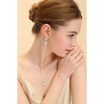 EAMTI Silver Dangle Cubic Zirconia Bridal Earrings