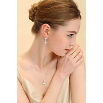 EAMTI Silver Dangle Cubic Zirconia Bridal Earrings