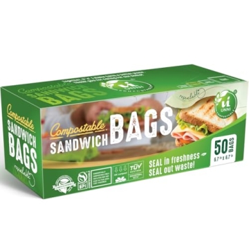 UNNI Compostable Sandwich Bags | Eco-friendly & Resealable Food Storage, 50 Count