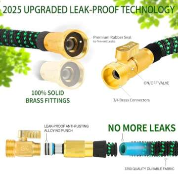 50 FT Expandable Garden Hoses - Flexible Water Hose - Kink-less Car Wash Pipes with Solid Brass Conn...