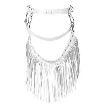 BYDHSS Woman Body Harness Adjustable Dance Clothing Accessories Leg Waist Tassel Gothic Punk Belt (White)