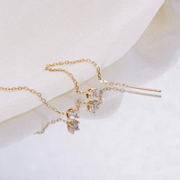 S.Leaf Cz Threader Earrings Sterling Silver for Women