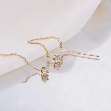 S.Leaf Cz Threader Earrings Sterling Silver for Women