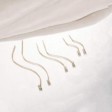 S.Leaf Cz Threader Earrings Sterling Silver for Women