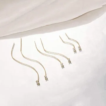 S.Leaf Cz Threader Earrings Sterling Silver for Women