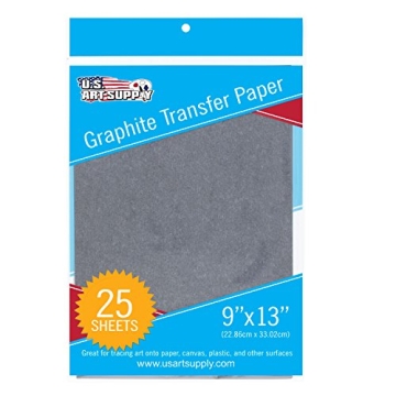 U.S. Art Supply Graphite Carbon Transfer Paper 9" x 13" - 25 Sheets - Black Tracing Paper for All Ar...