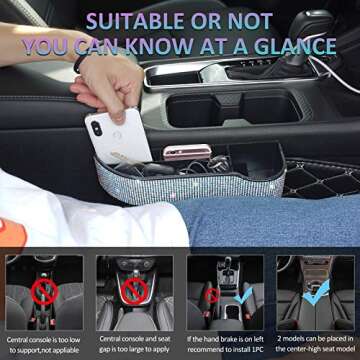 eing Car Seat Side Drop Organizer,Side Slit Car Seat Gap Filler,Car Seat Console Storage Organizer,Car Seat Pockets with Cup Holder and 2 Charging Port,1PC for Passenger Driver (Multicolor Diamonds)