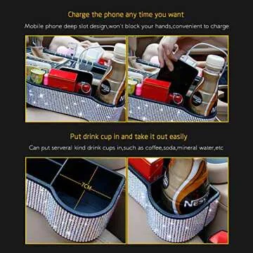 eing Car Seat Side Drop Organizer,Side Slit Car Seat Gap Filler,Car Seat Console Storage Organizer,Car Seat Pockets with Cup Holder and 2 Charging Port,1PC for Passenger Driver (Multicolor Diamonds)