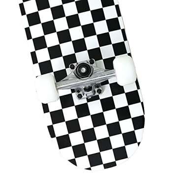 ANNEE 31x8 Inch Pro Skateboard Complete,7 Layer Canadian Maple Wood Double Kick Concave Skate Boards, Tricks Skateboards for Youths,Beginners,Girls,Boys,Kids,Teens,Adults (Black, White)