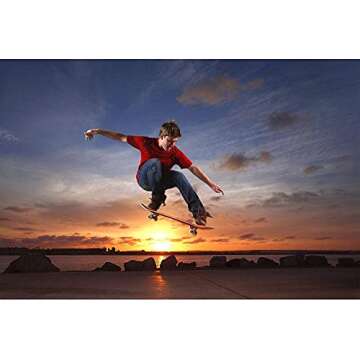 ANNEE 31x8 Inch Pro Skateboard Complete,7 Layer Canadian Maple Wood Double Kick Concave Skate Boards, Tricks Skateboards for Youths,Beginners,Girls,Boys,Kids,Teens,Adults (Black, White)