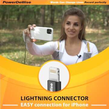 PowerDeWise Professional Wired Lavalier Lapel Microphone for iPhone, iPad - Omnidirectional Condenser Recording Mic for Video Podcast Vlog YouTube