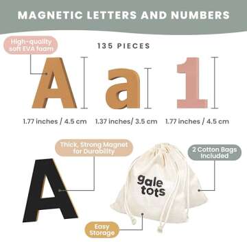 Gale Tots Magnetic Letters and Numbers - 135 PCS Alphabet Magnets in Soft Foarm - Magnetic Alphabet Letters in Muted Colors - Fridge Magnet Letters for Kids - Letter Magnets for Toddlers and Kids