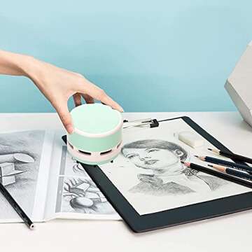 Tihoo Desktop Vacuum Cleaner Battery Powered Crumbs/Eraser Shavings/Dust Collectors Cordless Mint Green 3.93"