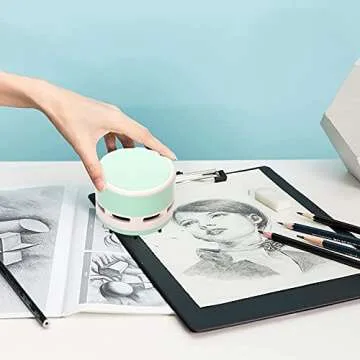Tihoo Desktop Vacuum Cleaner Battery Powered Crumbs/Eraser Shavings/Dust Collectors Cordless Mint Green 3.93"