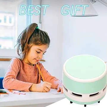 Tihoo Desktop Vacuum Cleaner Battery Powered Crumbs/Eraser Shavings/Dust Collectors Cordless Mint Green 3.93"