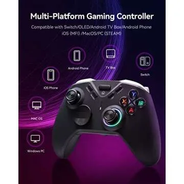 DOYOKY Wireless Bluetooth Game Controller, Multi-platform Gamepad with LED Backlight, Dual Motors, 6-Axis Gyro, M Button Programmable, Compatible with PC, Steam, Android, Switch