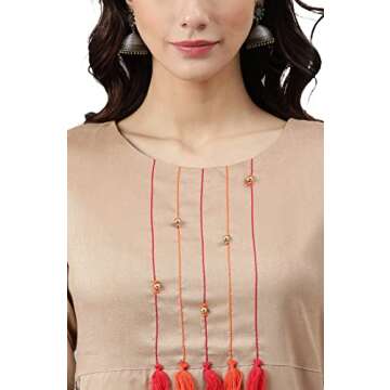 Elegant Janasya Beige Kurta for Women | Floral Printed Fashion