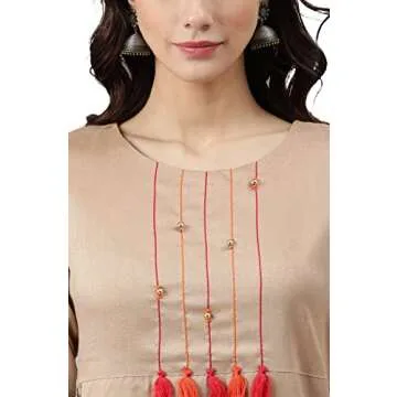 Elegant Janasya Beige Kurta for Women | Floral Printed Fashion