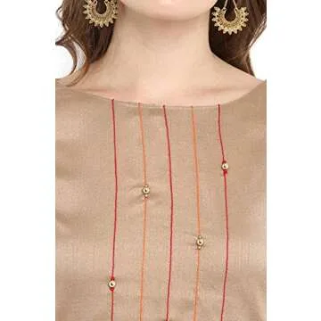 Elegant Janasya Beige Kurta for Women | Floral Printed Fashion
