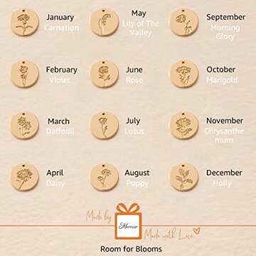 MEVECCO Gold Birth Flower Coin Necklace for Women 12 Month January Carnation Disc Pendent 18K Gold Plated Personalized Flora Necklace Birthday Jewelry for Her