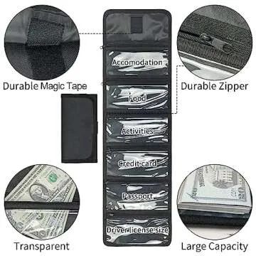 Money Bag, Money Wallet Organizer for Cash with 6 Zippered Pockets, Money Pouch, Bill Organizer, Cash Envelope Wallet Small Travel Holder for Budgeting, Currencies, Receipt, Coins, Coupons and Tips