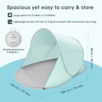 ISILER Pop Up Beach Tent UPF 50+ Windproof Waterproof