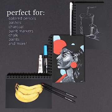 WA Portman Black Paper Sketchbook - A5 (6" x 8.25") Black Drawing Paper - 60 Pages (30 Sheets) Journ...