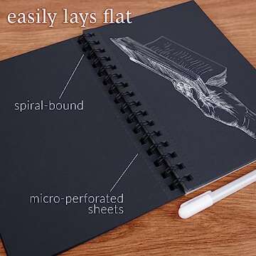 WA Portman Black Paper Sketchbook - A5 (6" x 8.25") Black Drawing Paper - 60 Pages (30 Sheets) Journal Sketchbook Notebook for Gel Pens