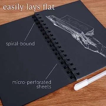 WA Portman Black Paper Sketchbook - A5 (6" x 8.25") Black Drawing Paper - 60 Pages (30 Sheets) Journal Sketchbook Notebook for Gel Pens