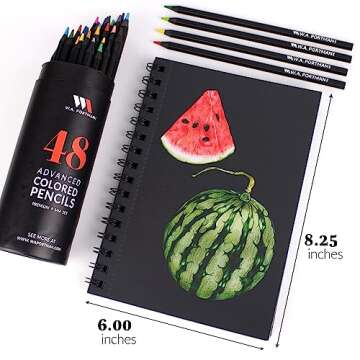 WA Portman Black Paper Sketchbook - A5 (6" x 8.25") Black Drawing Paper - 60 Pages (30 Sheets) Journal Sketchbook Notebook for Gel Pens