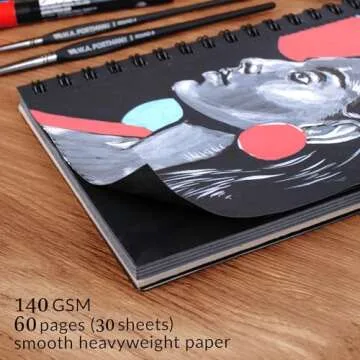 WA Portman Black Paper Sketchbook - A5 (6" x 8.25") Black Drawing Paper - 60 Pages (30 Sheets) Journal Sketchbook Notebook for Gel Pens