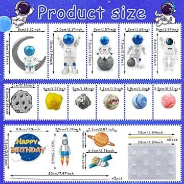 Astronaut Figurines Space Cake Toppers Astronaut Planet Rocket Satellite and Star Space DIY Cake Top...
