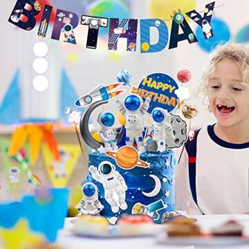 Astronaut Figurines Space Cake Toppers Astronaut Planet Rocket Satellite and Star Space DIY Cake Toppers for Space Theme Party Birthday Party Baby Shower Supplies (Blue)